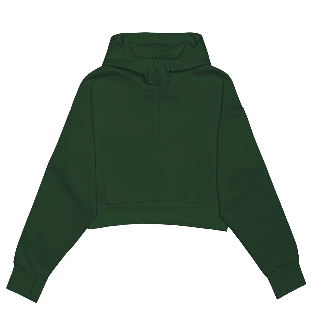 Cropped Drop Shoulder 1/2 Zip Hoodie - Color Image 1