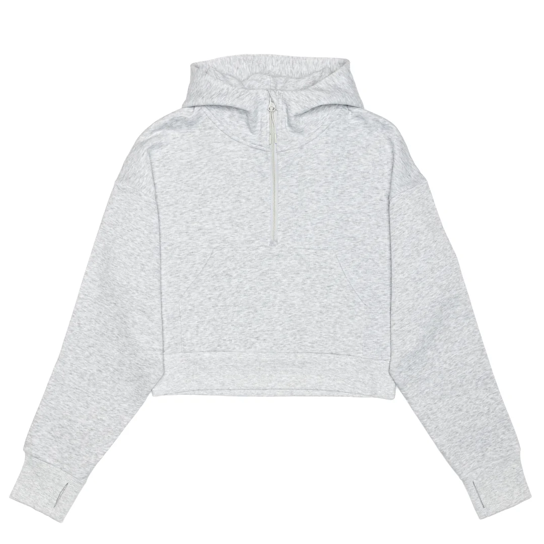 Cropped Drop Shoulder 1/2 Zip Hoodie - Color Image 1